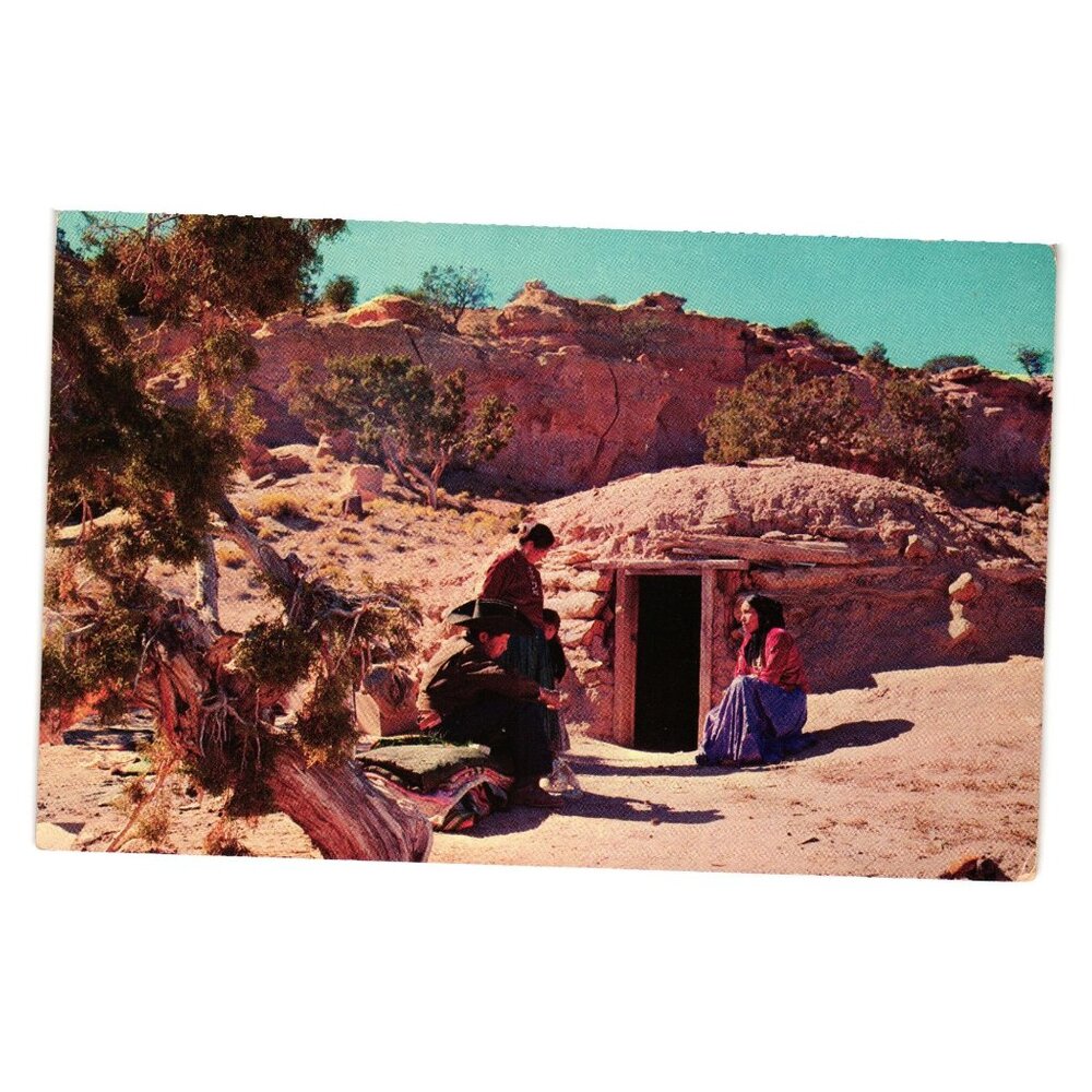 Vintage Navajo Hogan Postcard N Kaser Color Photography Albuquerque NM Native